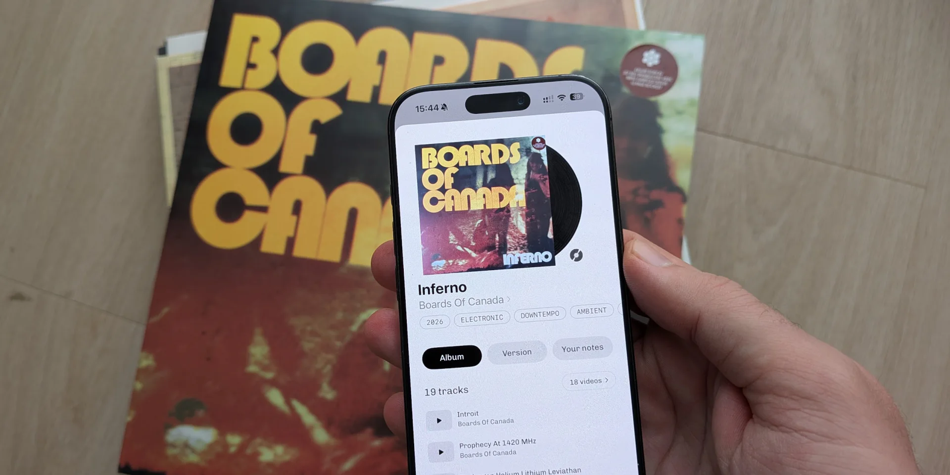 Plastic showing the identified Boards of Canada record beside its cover